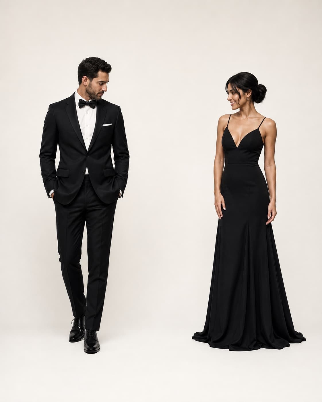 Referencia provisional de traje negro y vestido largo negro